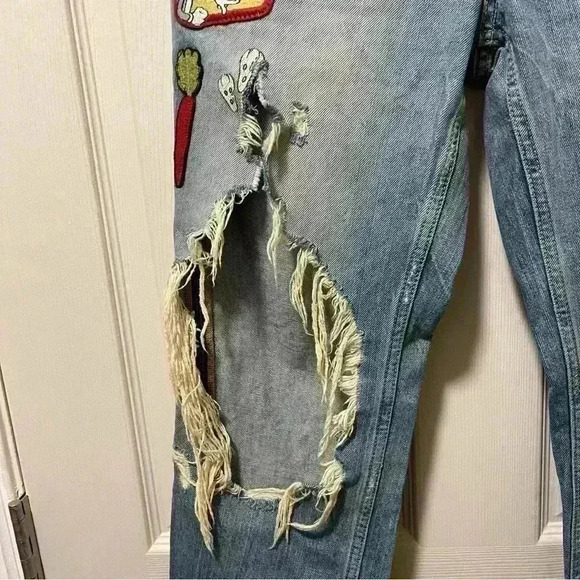Zara Looney Tunes Distressed Ankle Jeans Sz 2 - Picture 6 of 15